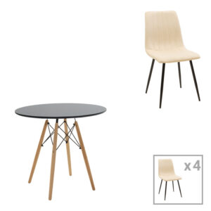 Julita-Noor pakoworld dining table set of 5 pcs MDF black-beige-natural Ö80x73cm