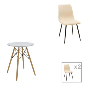 Julita-Noor pakoworld dining table set of 3 pcs MDF white-beige-natural Ö60x73cm