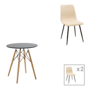 Julita-Noor pakoworld dining table set of 3 pcs MDF black-beige-natural Ö60x73cm