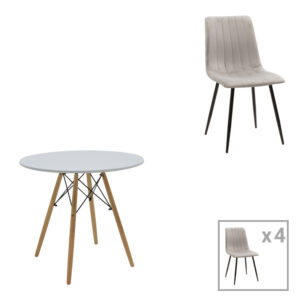 Dining table Julita-Noor pakoworld set of 5 pcs MDF white-grey-natural legs D80x76cm
