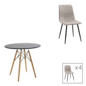 Dining table Julita-Noor pakoworld set of 5 pcs MDF black-grey-natural legs D80x76cm