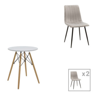 Dining table Julita-Noor pakoworld set of 3 pcs MDF white-grey-natural legs D60x76cm