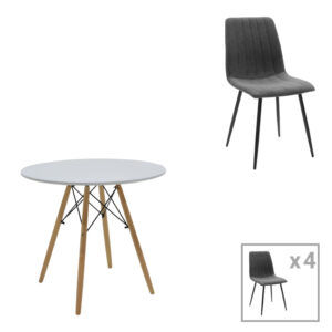 Dining table Julita-Noor pakoworld set of 5 pcs MDF white-dark grey-natural legs D80x73cm