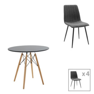 Dining table Julita-Noor pakoworld set of 5 pcs MDF black-dark grey-natural legs D80x73cm