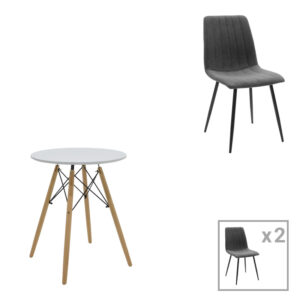 Dining table Julita-Noor pakoworld set of 3 pcs MDF white-dark grey-natural legs D60x73cm