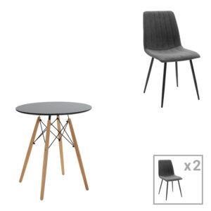 Dining table Julita-Noor pakoworld set of 3 pcs MDF black-dark grey-natural legs D60x73cm