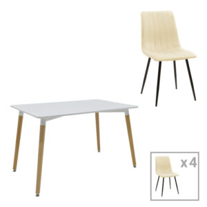 Dining table Natali-Noor pakoworld set of 5 pcs MDF white-beige fabric 120x80x76cm