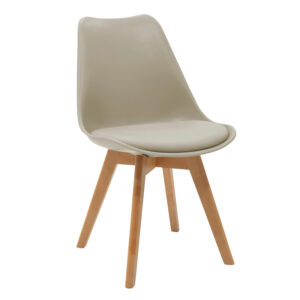 Chair Gaston pakoworld pp-pu in cappuccino color with natural colored wooden leg 48.5x53.5x83cm