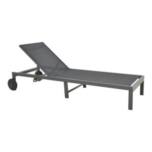 Deckchair Mailo pakoworld dark grey aluminum and textilene in black shade 71x206x30cm