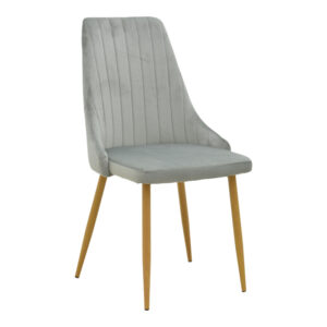 Chair Azori pakoworld velvet grey fabric with natural color metal leg 49x55x85cm