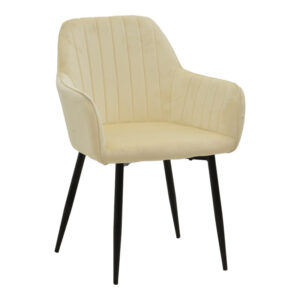 Armchair Noor pakoworld beige velvet fabric with black color metal leg 58x58x86cm