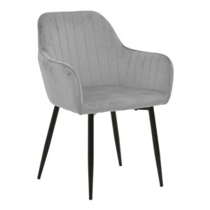 Armchair Noor pakoworld grey velvet fabric with black color metal leg 58x58x86cm