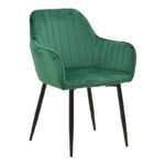 Armchair Noor pakoworld green velvet fabric with black color metal leg 58x58x86cm