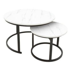 Coffee table Revelon pakoworld set of 2 mdf in white marble look 80x80x45cm