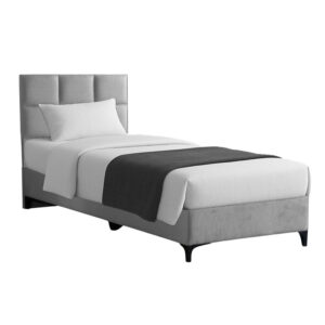 Melei pakoworld fabric bed in light grey shade 90x200cm