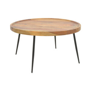 Tavolo pakoworld coffee table, solid sheesham wood in walnut color with black metal legs, Ö75x39cm