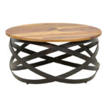 Monar pakoworld table, solid sheesham wood in walnut color with black metal legs, Ö60x30cm